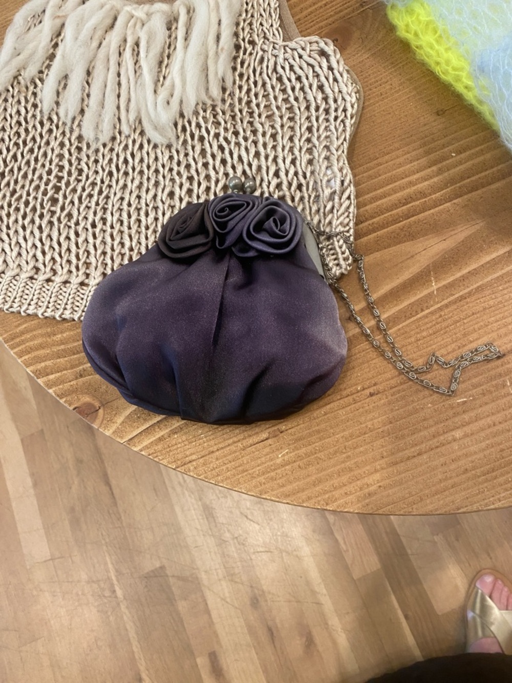 Evening Clutch with Rose Detail -grayed  blue  vintage